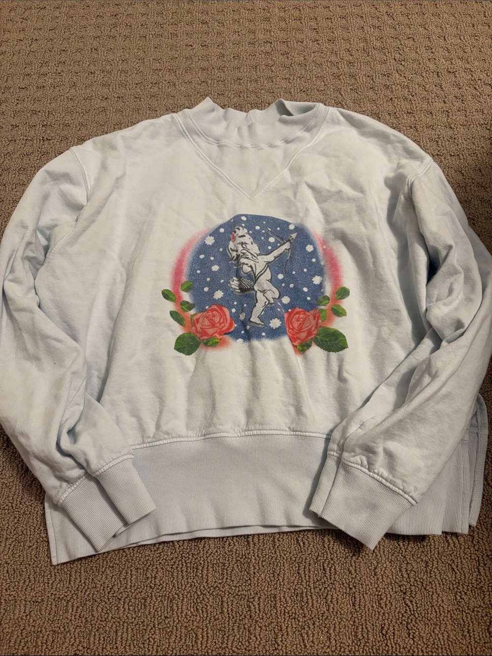 Boys Lie Light Blue Crewneck Sweatshirt with Floral & Celestial Graphic